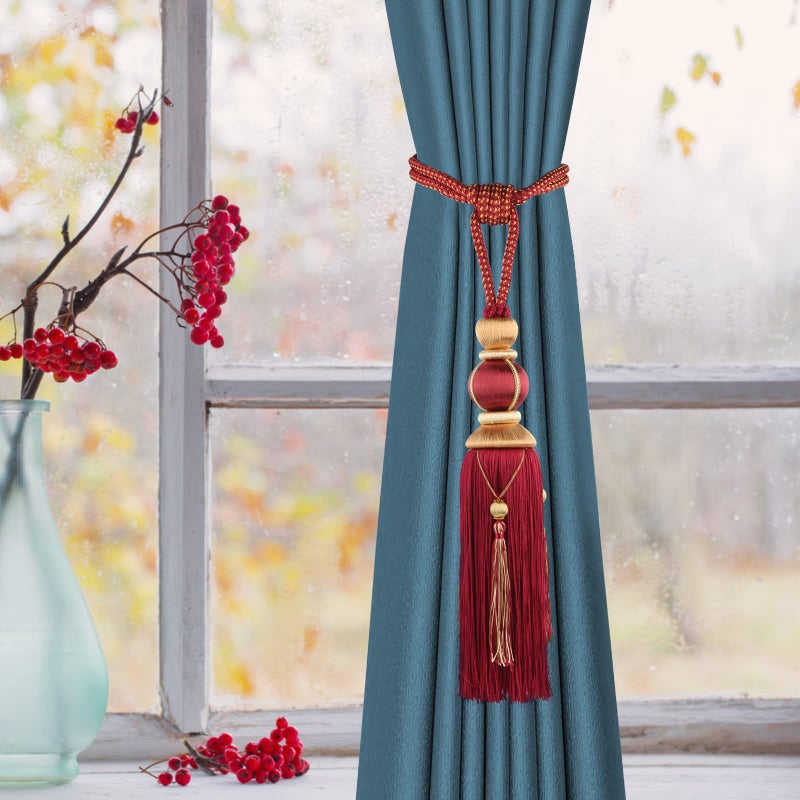 yawpnan Paired Lantern Single Hanging Ball Tassels Curtains Buckle Sling Binding Lantern Tiebacks Handcrafted Braided Buckle Drapery Curtain Holdbacks Window Treatments for Home 2 Pack - Image 2